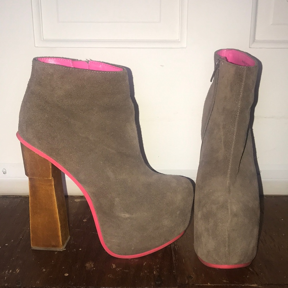 DV Dolce Vita suede bootie pink bottom wooden heel